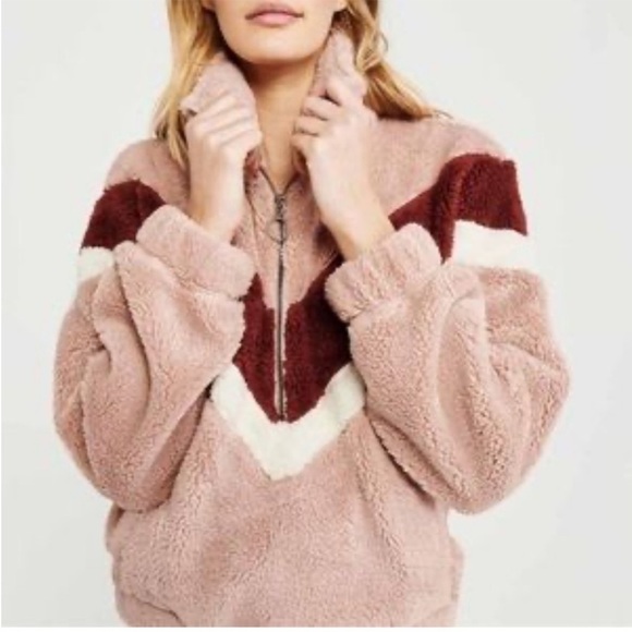 Abercrombie & Fitch Fleece Half Zip Oversized Sweatshirt Pink Women’s Size XXS - Picture 2 of 8